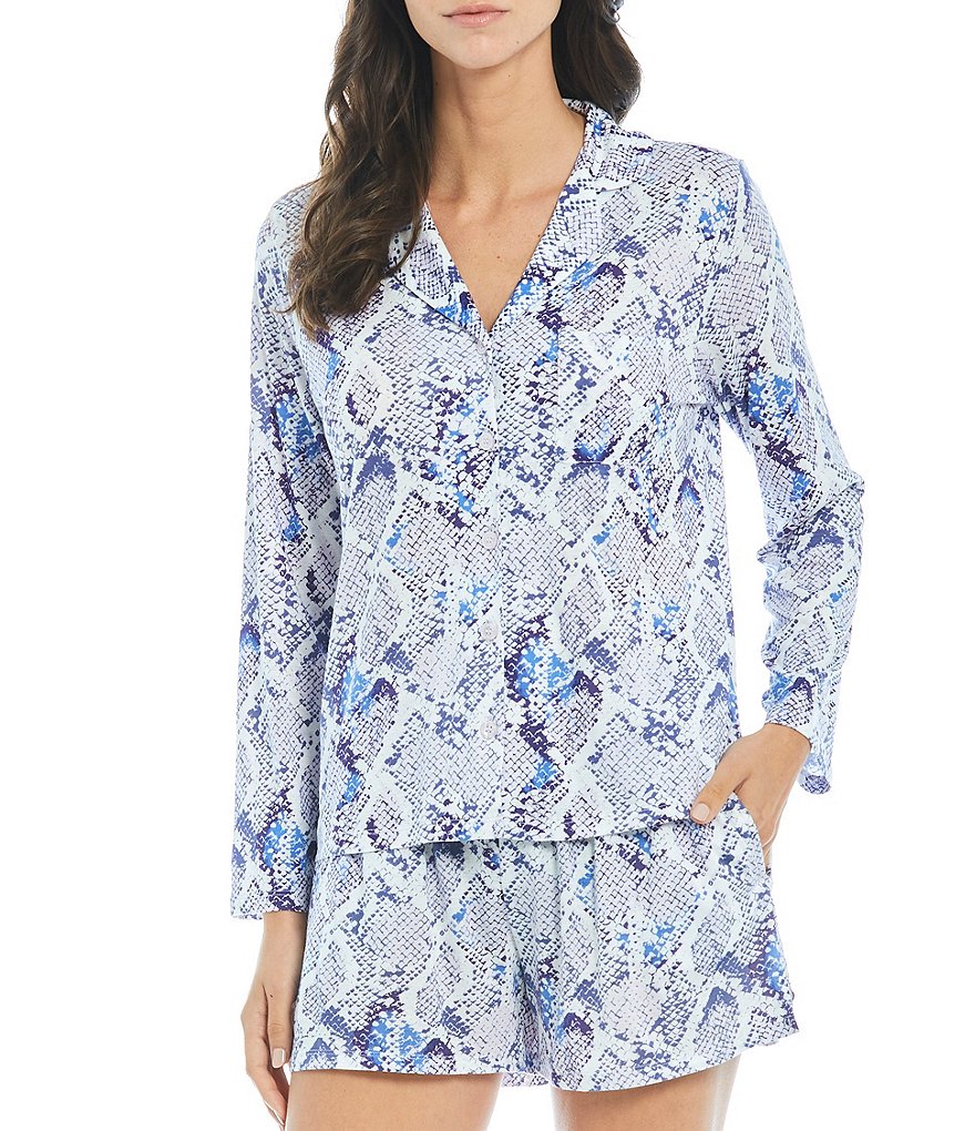 VAN WINKLE & CO. Animal Print Knit Button Front Coordinating Sleep Top