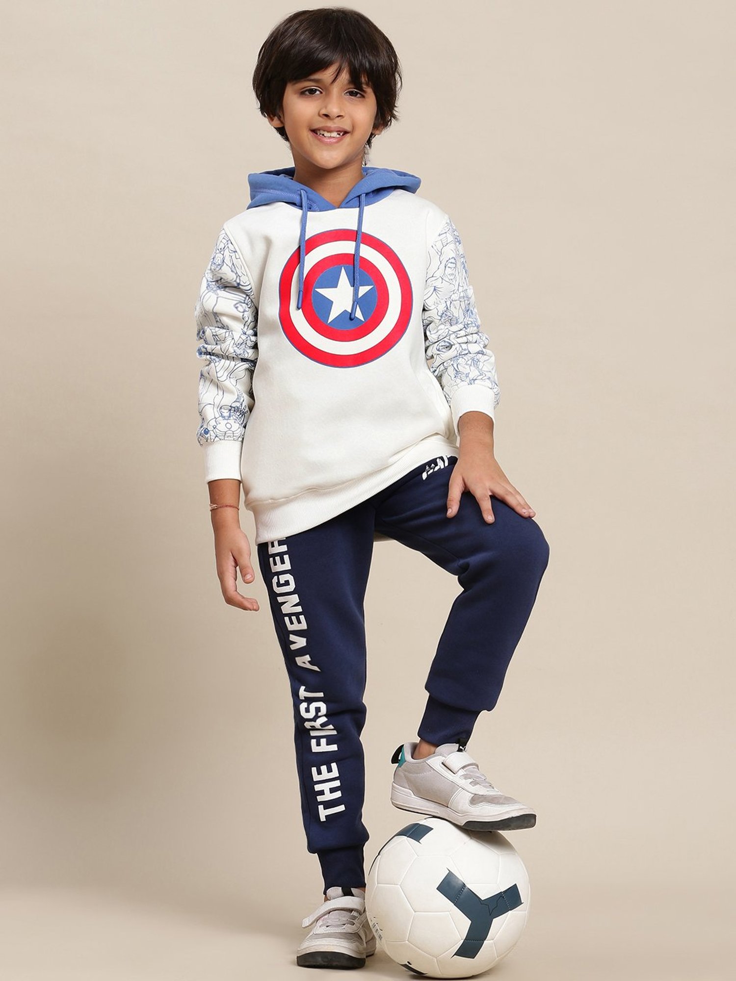 Kidsville Captain America Printed Off White Hoodie For Boys