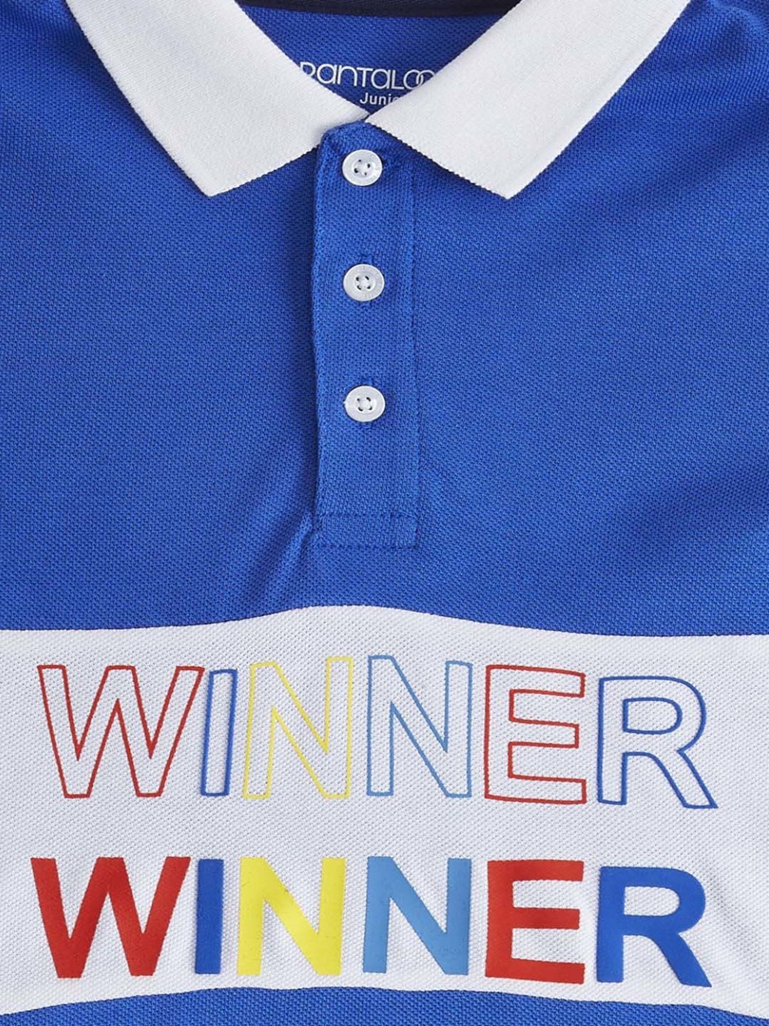 Pantaloons Baby Kids Blue & White Cotton Printed Polo T-Shirt