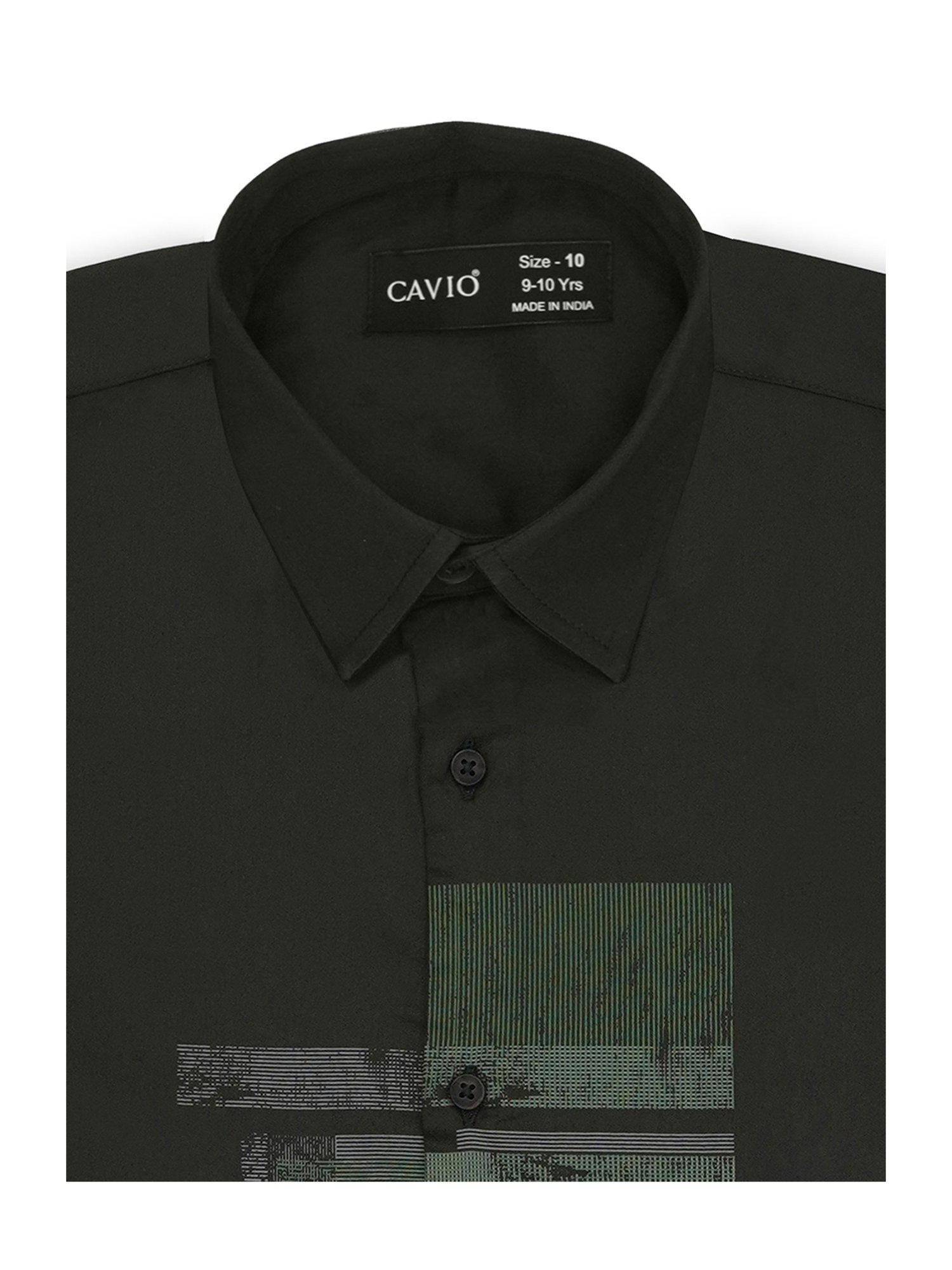 Cavio Kids Dark Green Printed Full Sleeves Shirt