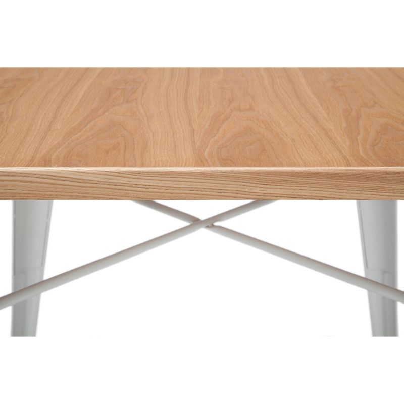 30" Modern Square Dining Table with Wooden Tabletop and Galvanized Steel Body White/Natural - OFM