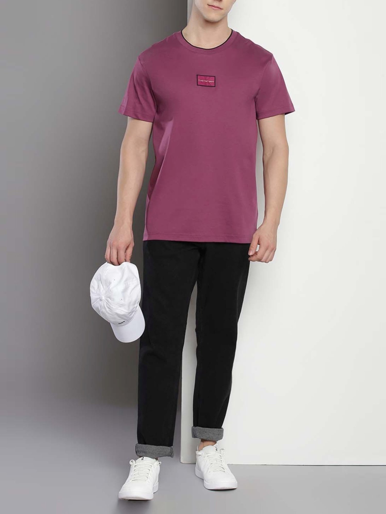 Calvin Klein Amaranth Cotton Regular Fit Logo Printed T-Shirt