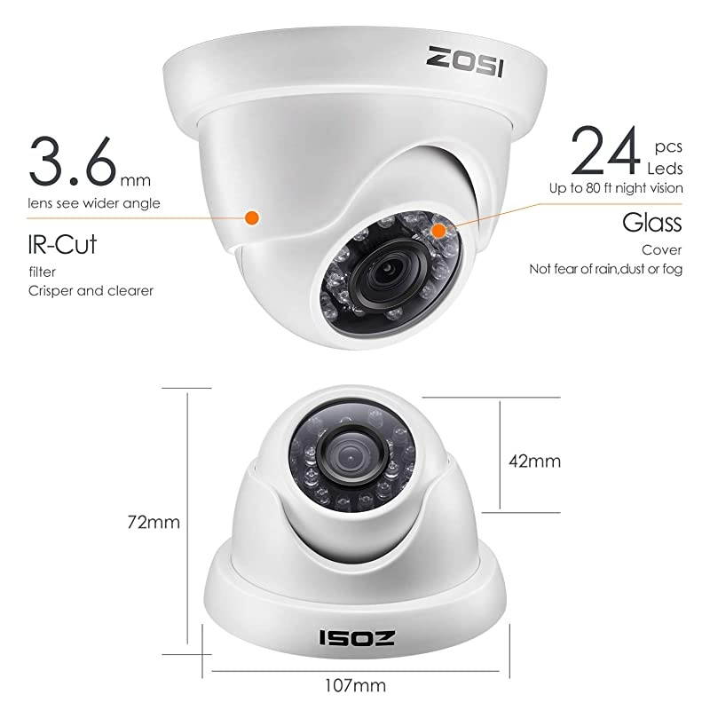 4 Pack HDTVI 1280TVL 720p Home Security Camera Outdoor Indoor Weatherproof Surveillance CCTV Dome Camera with 80ft Long Night Vision and 75&deg; View Angle