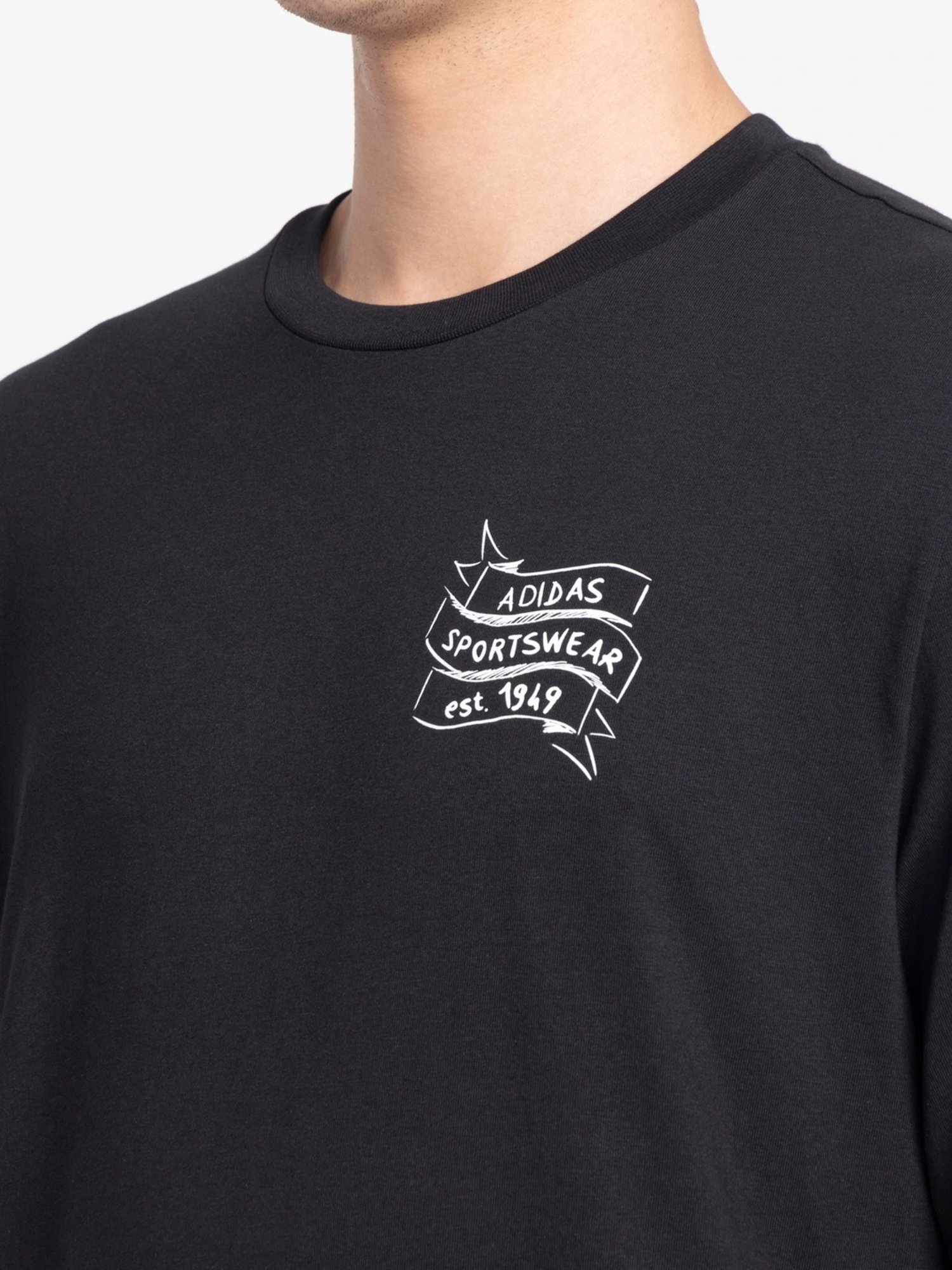 Adidas Black Cotton Regular Fit Printed T-Shirt