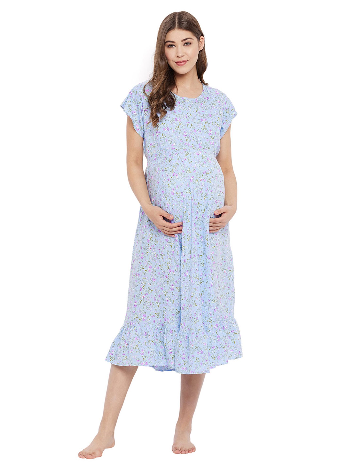 Hypernation Blue Floral Print Maternity Night Dress