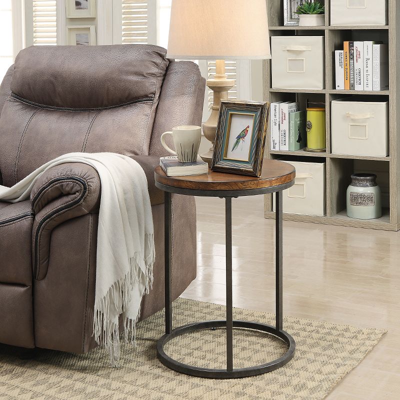 18" Edie Round Thick Top Accent Table Chestnut Brown/Silver - Carolina Chair & Table