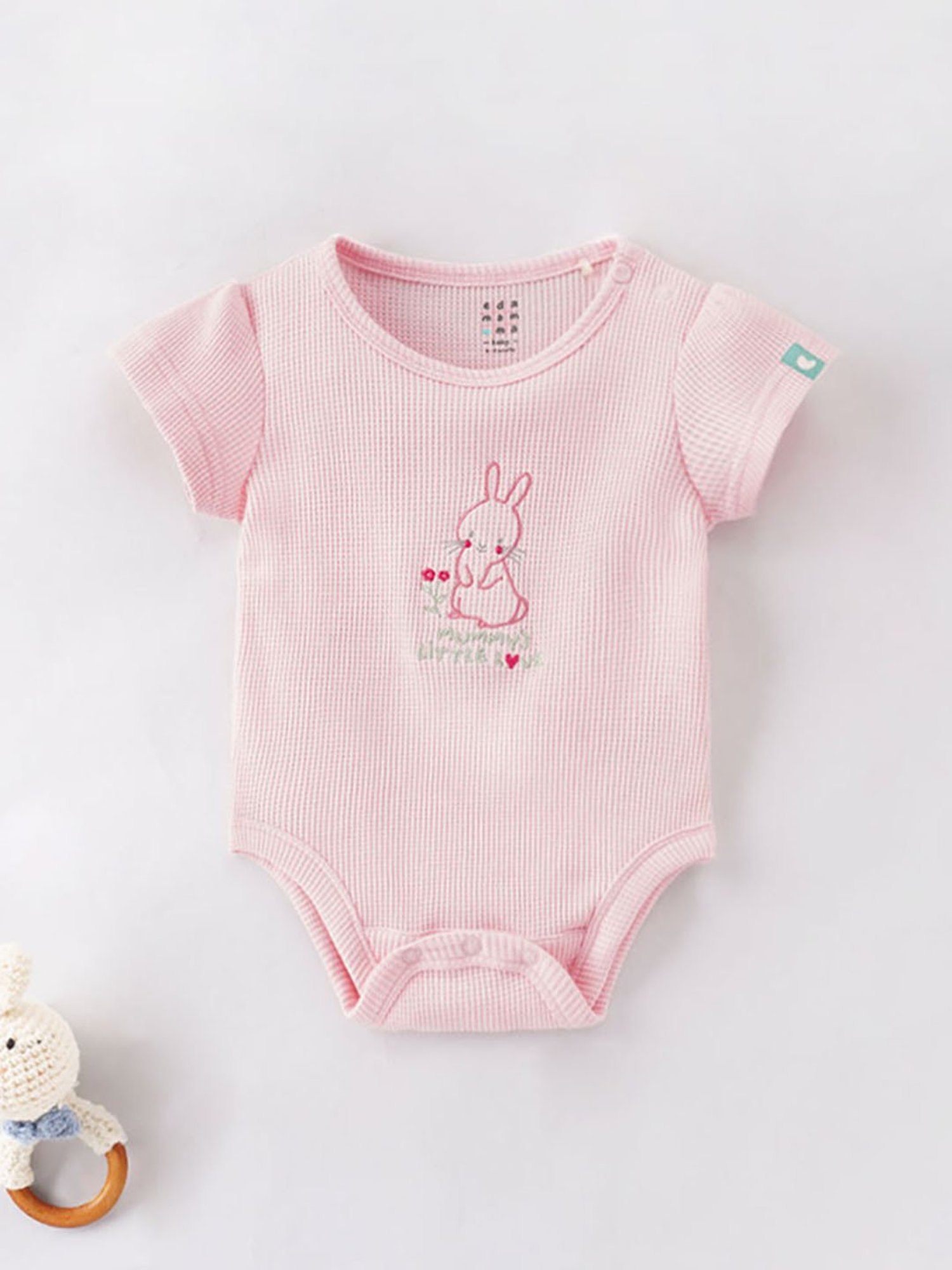 Ed-a-Mamma Baby Pink Self Design Bodysuit