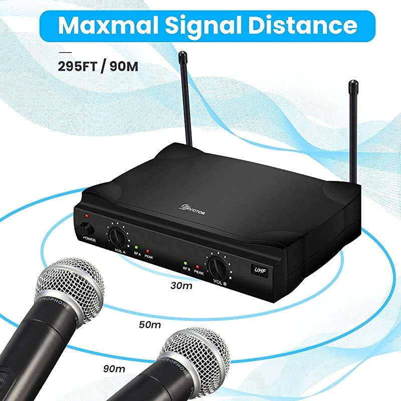 UHF Wireless Microphone System  Dual Channel Handheld Wireless Microphone with Professional Karaoke Receiver and 2 Handheld Dynamic Mics Set for Home Party KTV Meeting Wedding Church