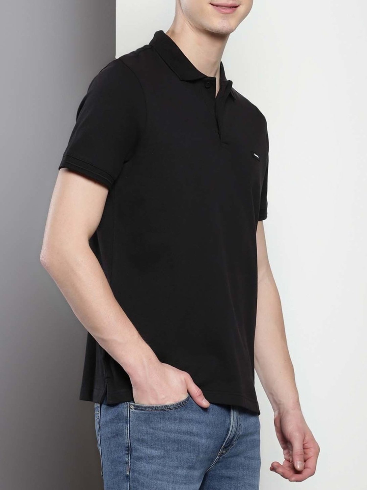 Calvin Klein Black Cotton Regular Fit Polo T-Shirt