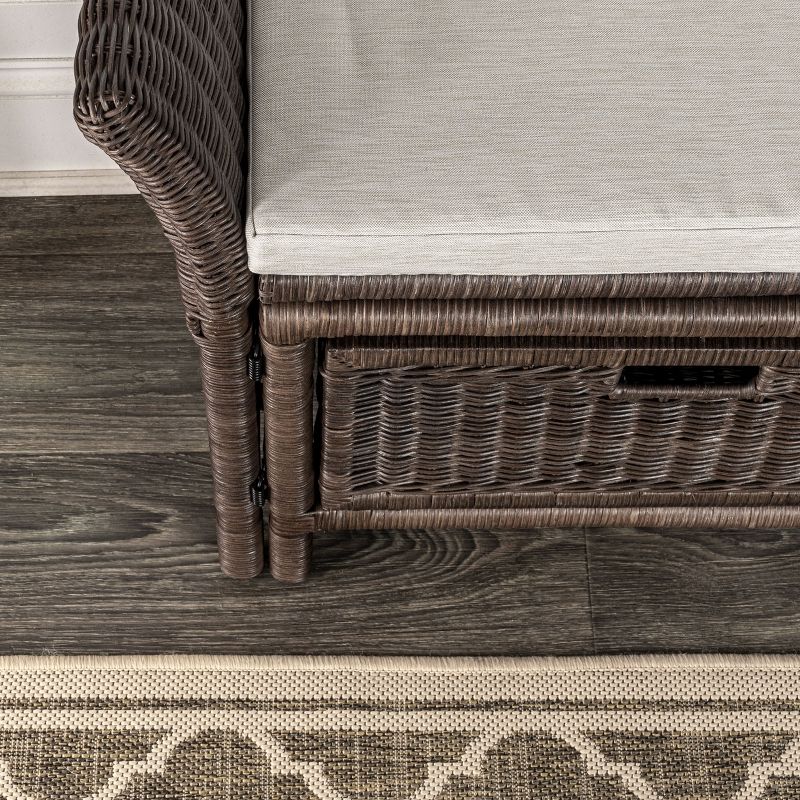 happimess Tropic 52" 2 Drawer Wicker Storage Bench wih Linen Cushion, Brown