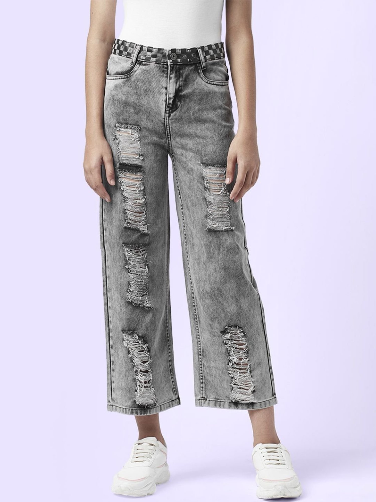 Coolsters by Pantaloons Girls Grey Cotton Distressed Jeans