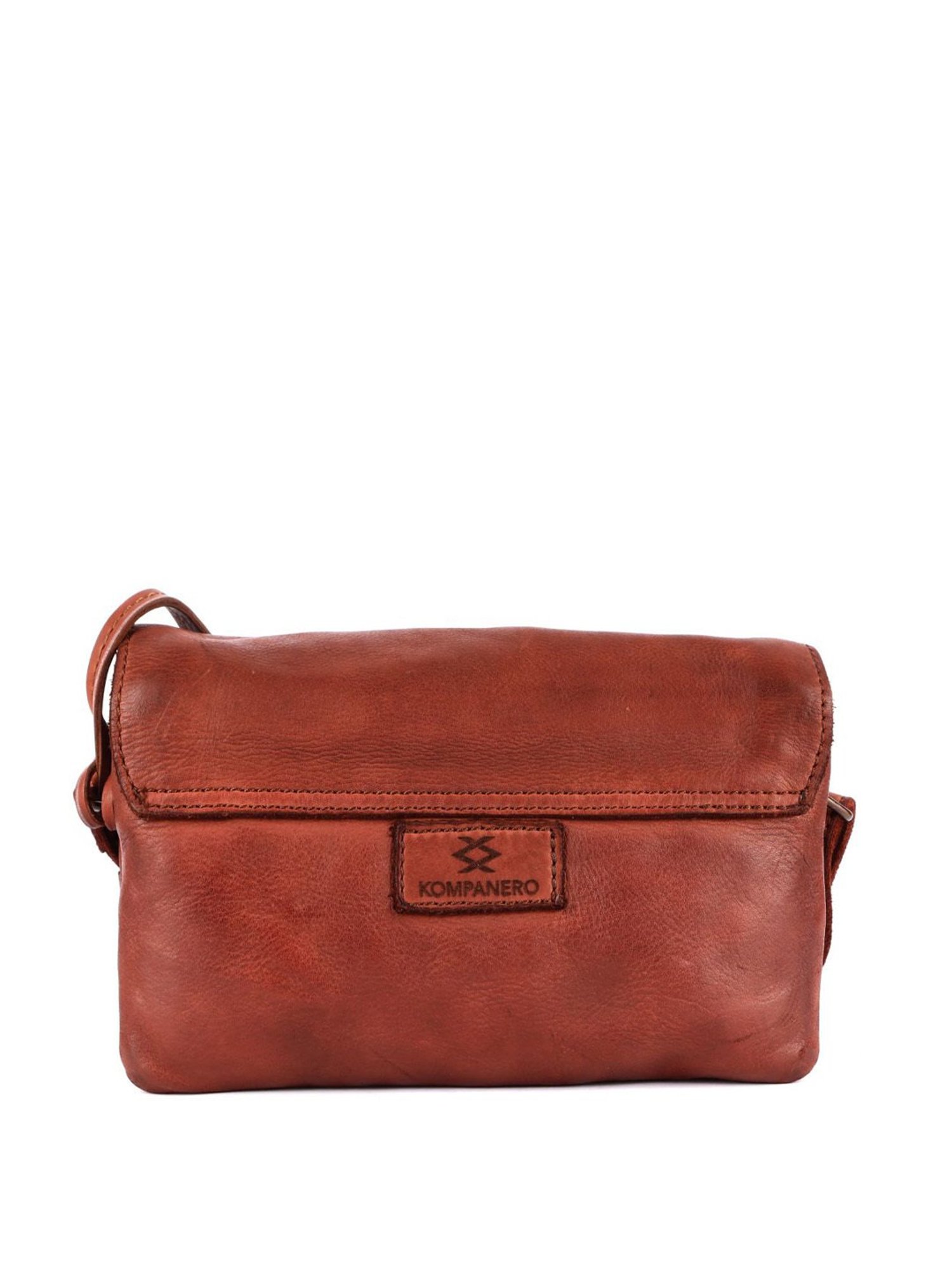 KOMPANERO Mia Cognac Leather Textured Sling Handbag