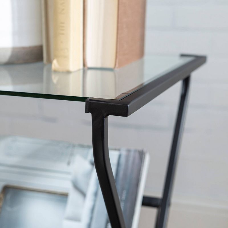 Modern Metal & Glass Side Table with Magazine Holder Black - Saracina Home