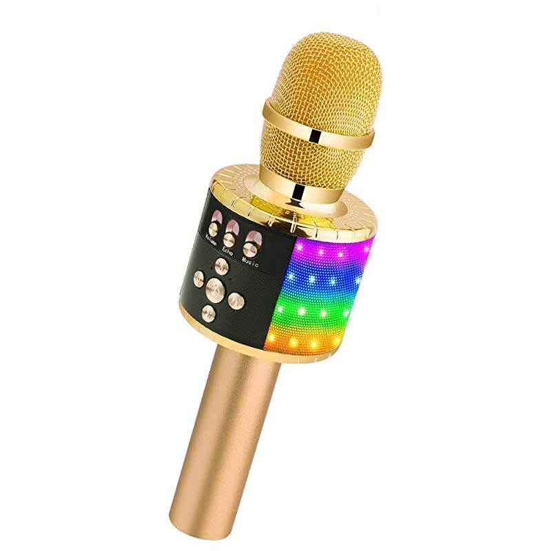 Bluetooth Wireless Microphone with Controllable LED Lights Portable Handheld Karaoke Speaker Machine Birthday Home Party for AndroidiPhonePC or All Smartphone