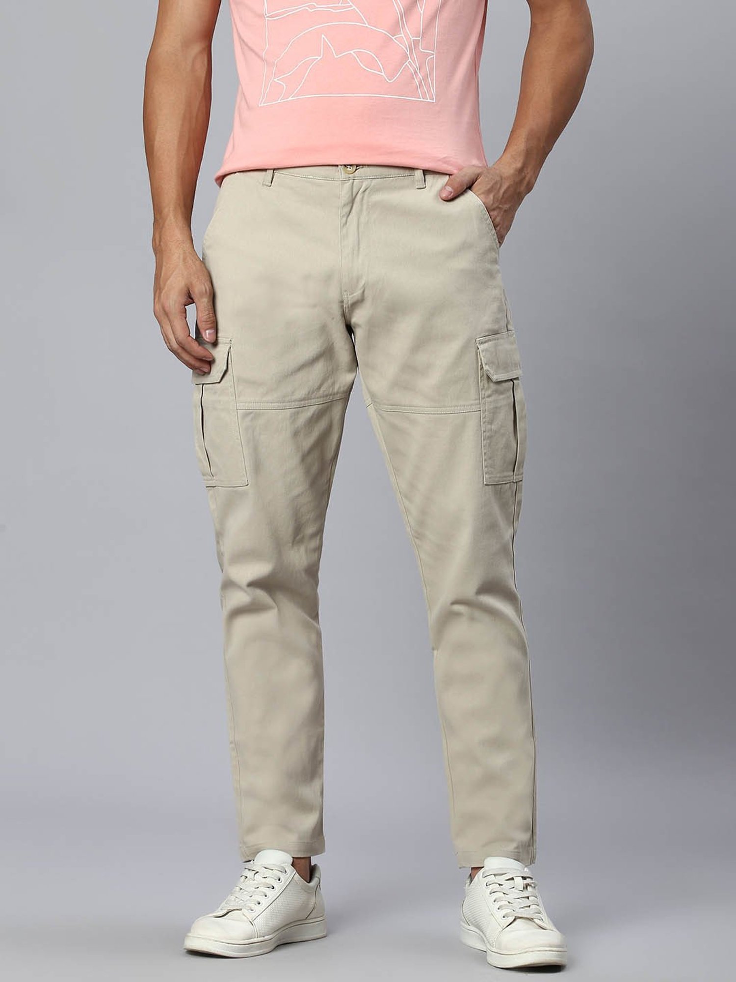 High Star Beige Regular Fit Cargo Trousers