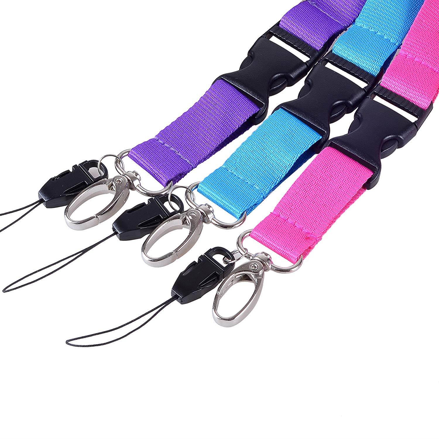 Office Lanyard, Wisdompro 3pcs 23" Premium Polyester Neck Strap Lanyard with Oval Clasp & Detachable Buckle for Phone, Camera, iPod, USB, Key, Keychain, Badge Holder-Purple/Hot Pink/LightBlue