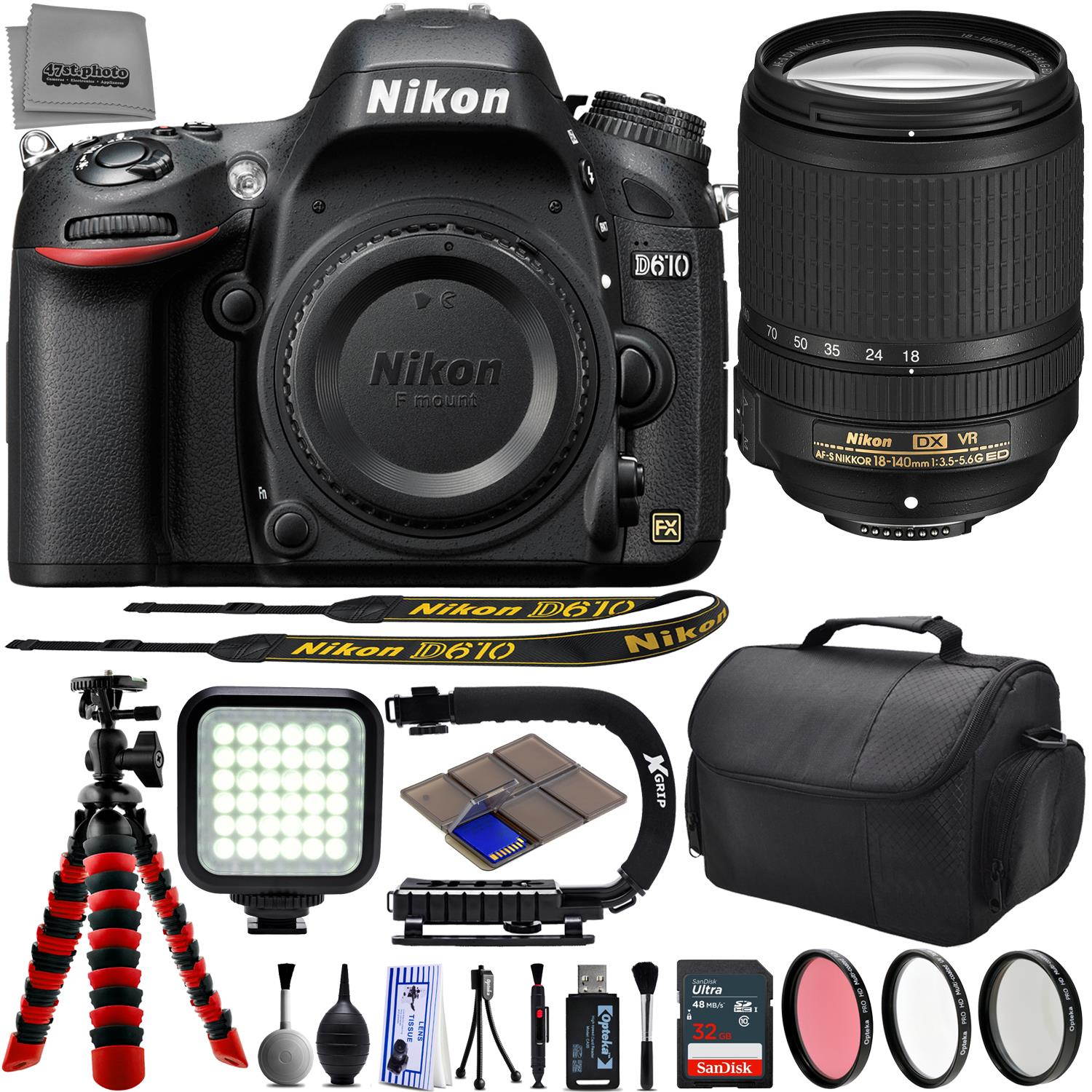 Nikon D610 24.3MP 1080P DSLR Camera w/ Wi-Fi & GPS Ready + Nikon AF-S 18-140mm f/3.5-5.6G ED VR - 32GB - 25PC Lens Kit