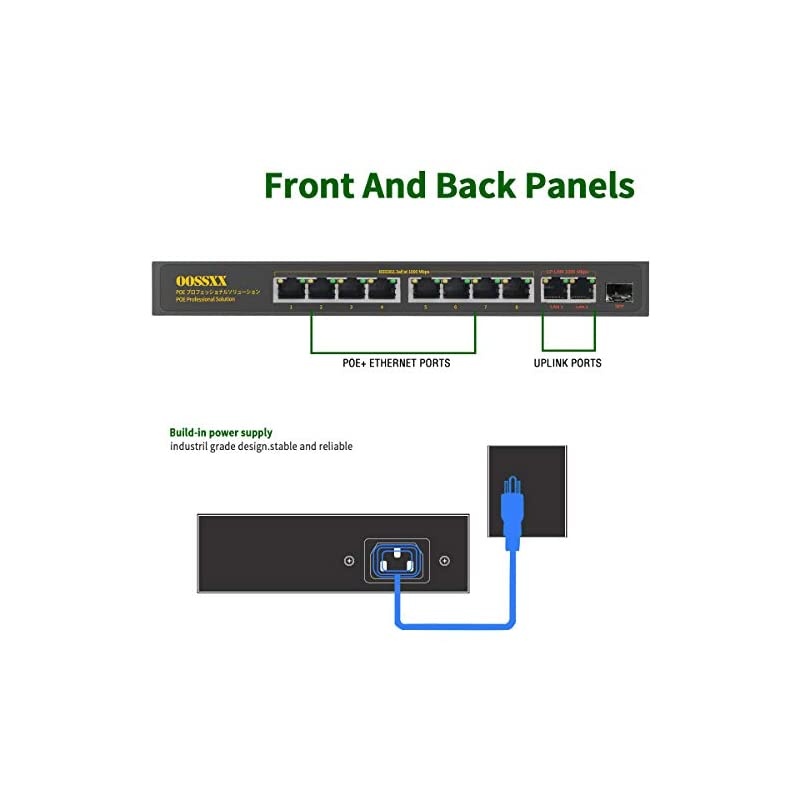 8 Port Gigabit Unmanaged Ethernet PoE+ SwitchNetwork Powered Switch 8 PoE+ Ports + 2 Uplink+1 SFP by