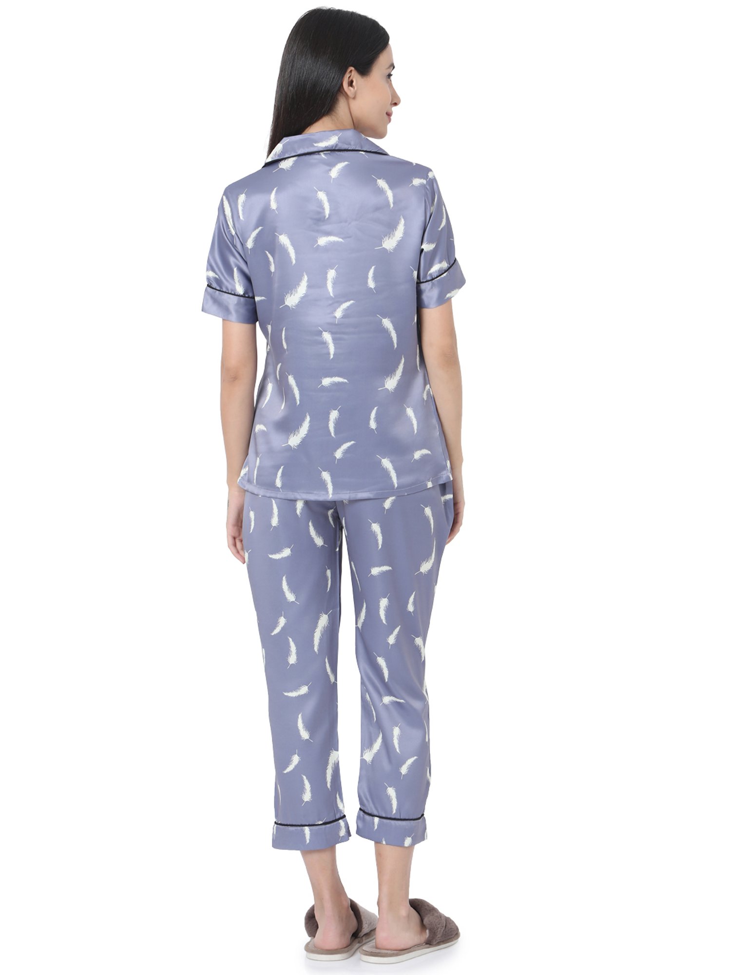 Smarty Pants Lavender & White Satin Print Shirt With Pyjamas