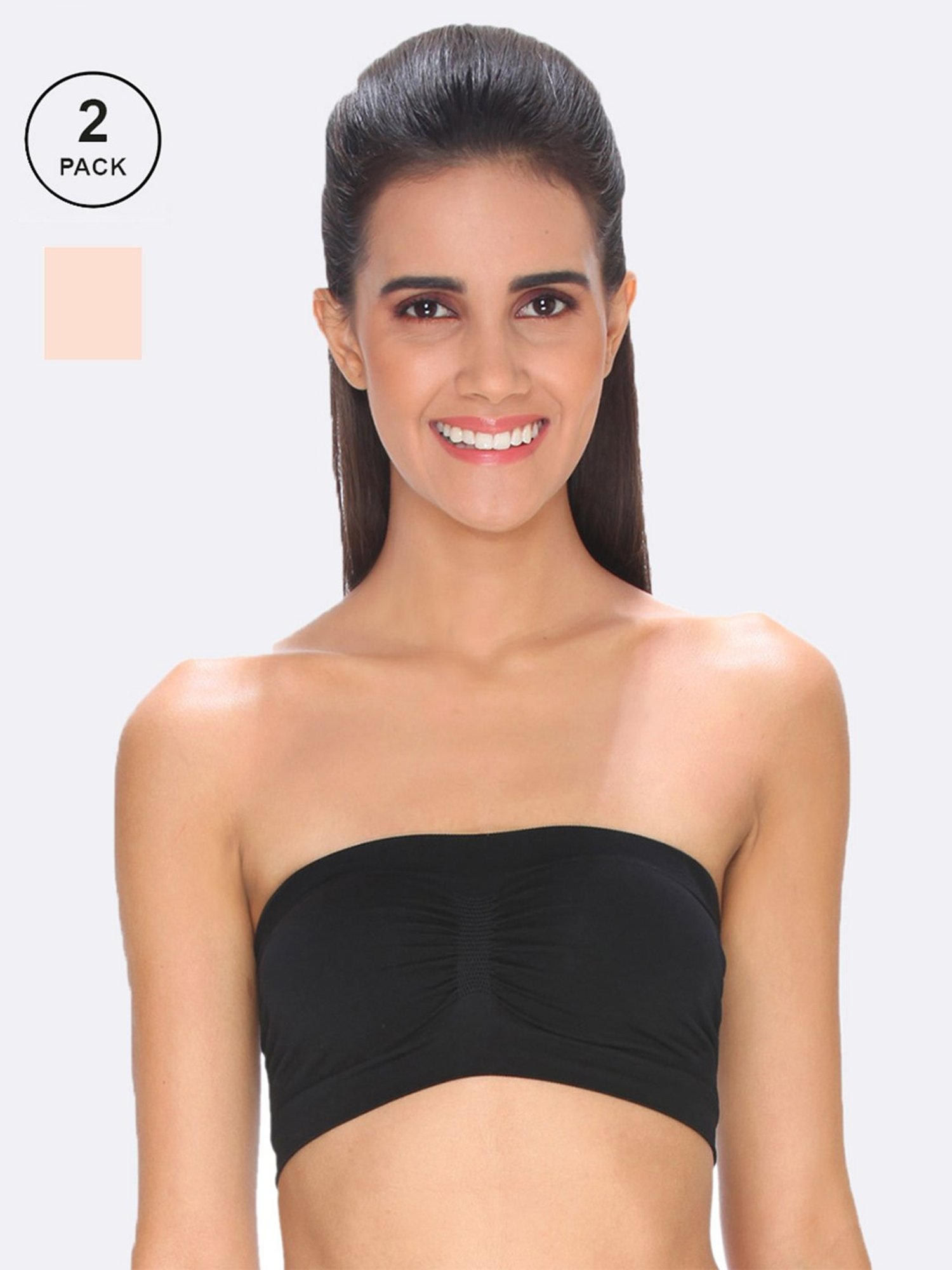 C9 Airwear Beige & Black Full Coverage Bandeau Bra - Pack of 2