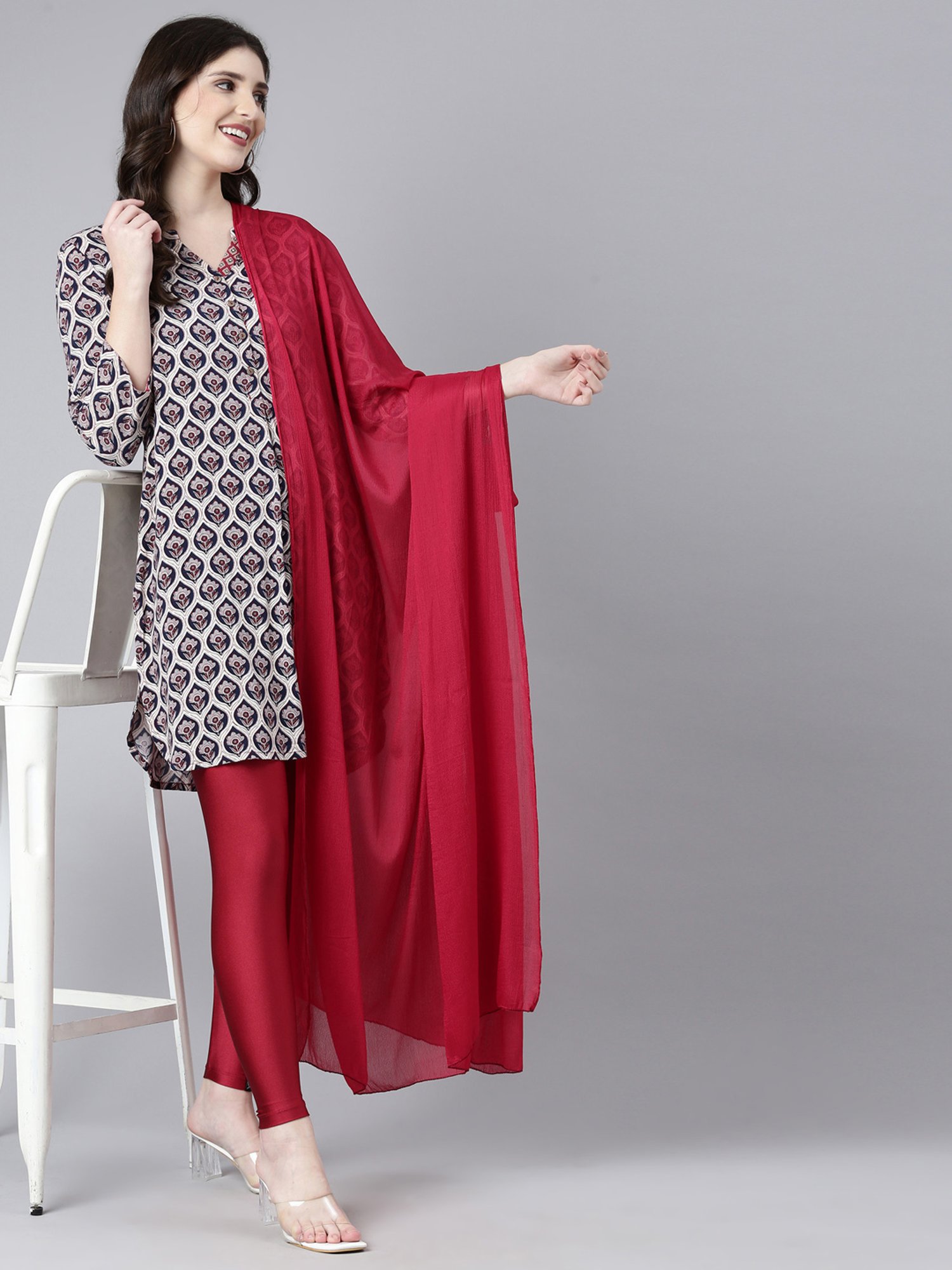 TWIN BIRDS Red & Navy Dupatta - Pack of 2