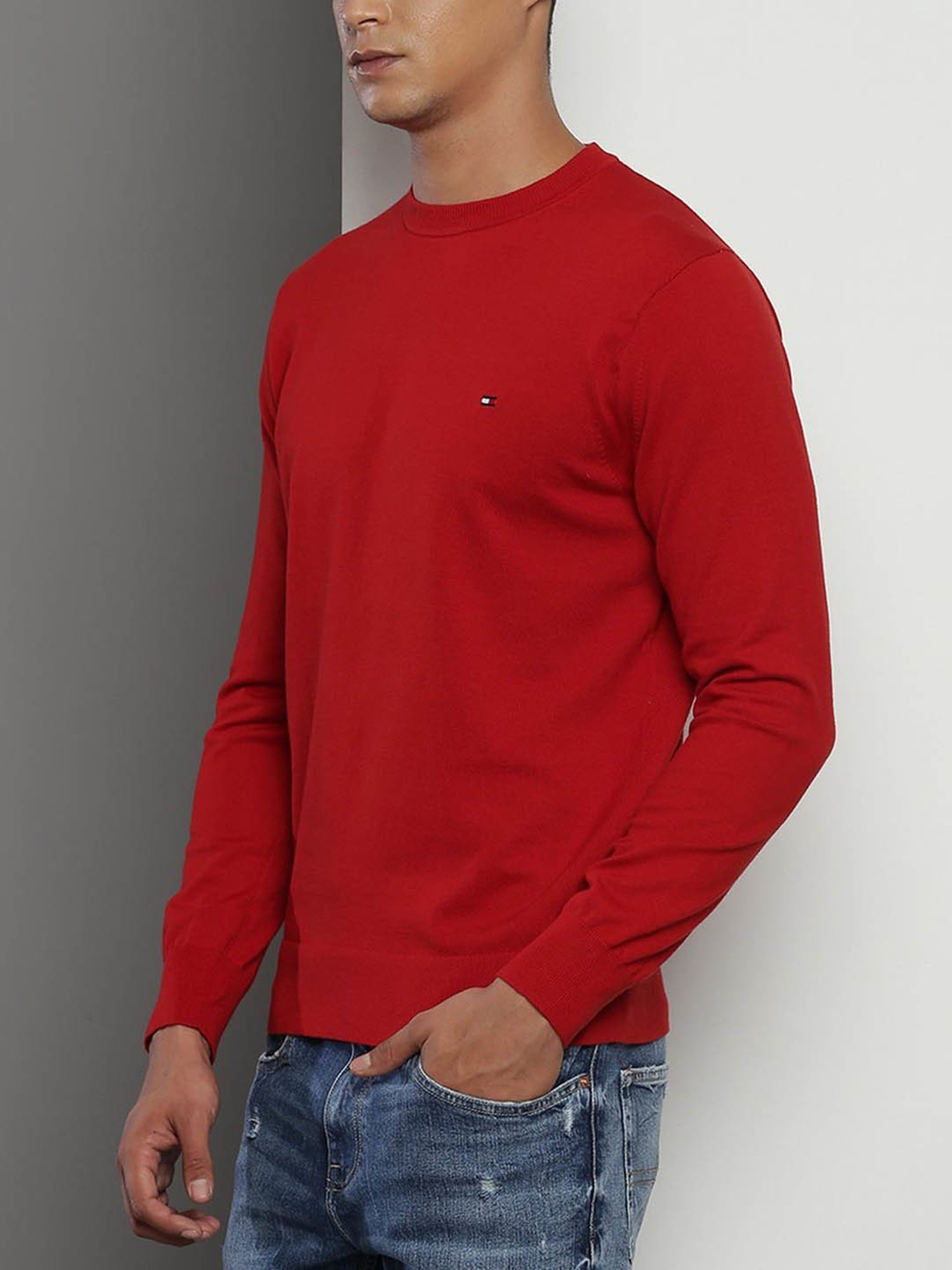 Tommy Hilfiger Red Cotton Regular Fit Sweater
