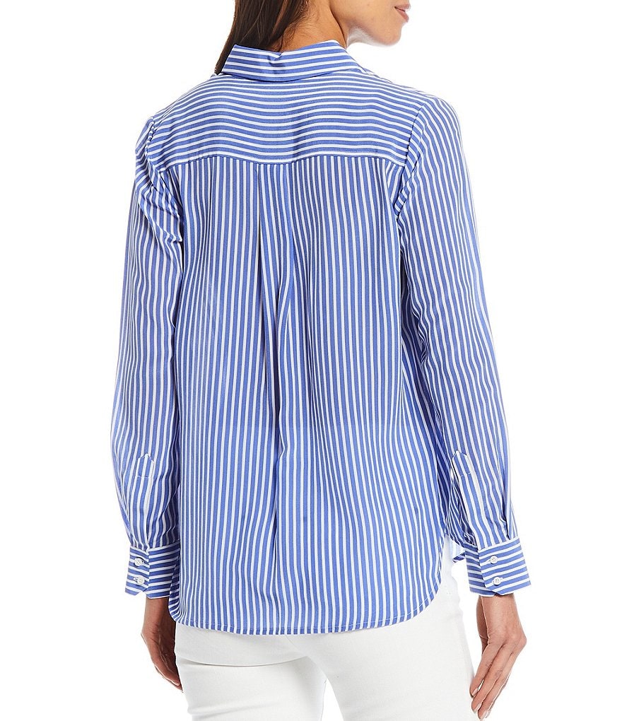 A Loves A Classic Long Sleeve Button Down Silk Striped Shirt