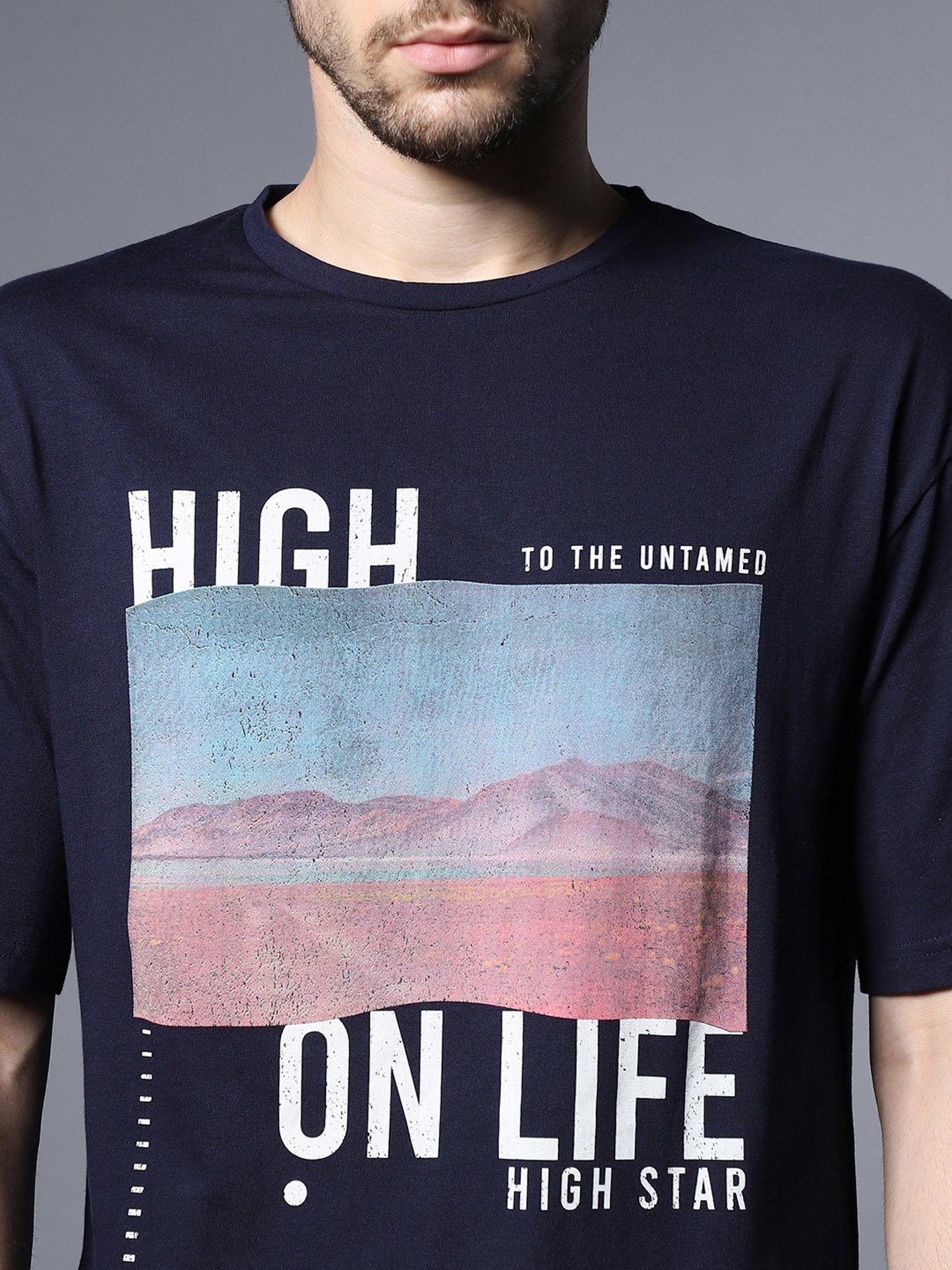 High Star Navy Relaxed Fit Graphic Print T-Shirt