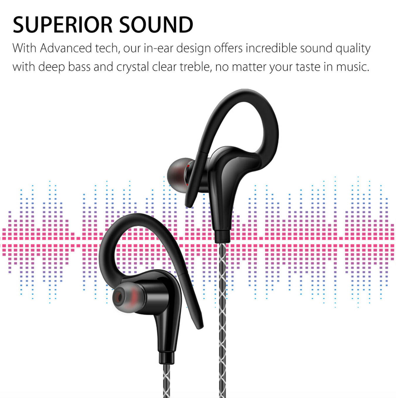 Wired In-Ear Sport Hifi Earphone Earbuds Over Ear Hook Headphone 3.5mm With MIC