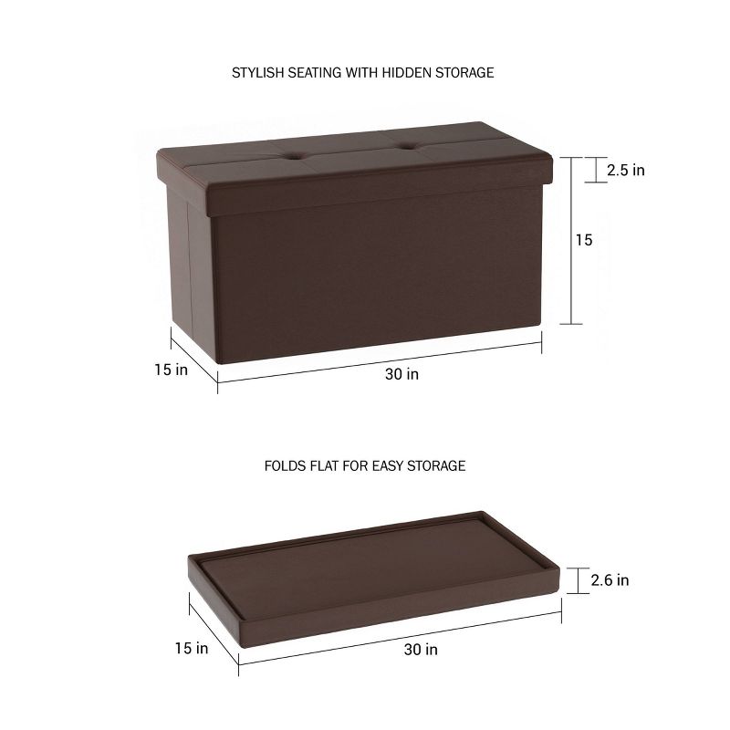 Large Foldable Storage Bench Ottoman Faux Leather Brown - Yorkshire Home