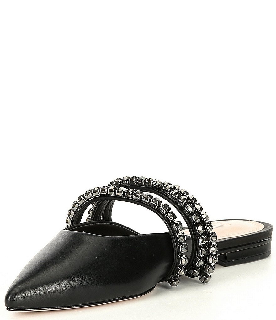 Schutz Smile Leather Crystal Encrusted Strap Ponted Toe Dress Mules