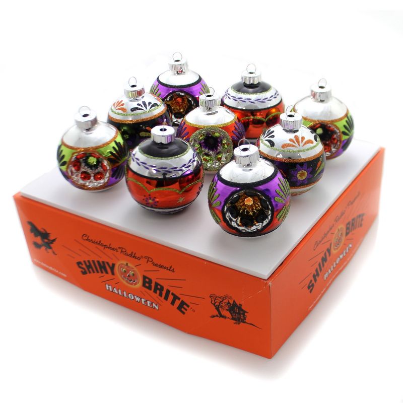 Christopher Radko Round Decorated W/ Reflectors Shiny Brite Halloween Ornament  -  Ornament Sets