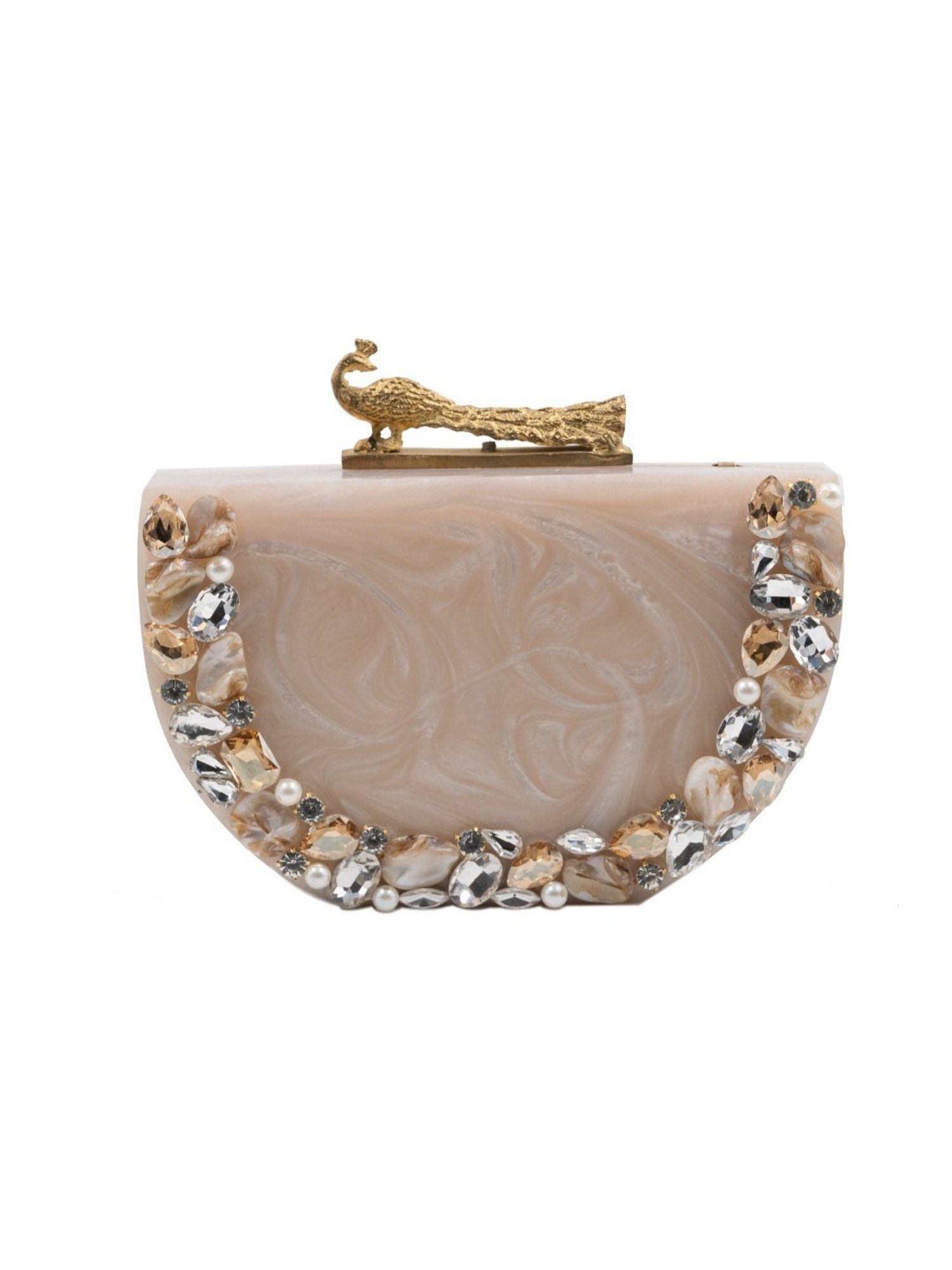 Sugarcrush Beige Luxury Studded Small Clutch