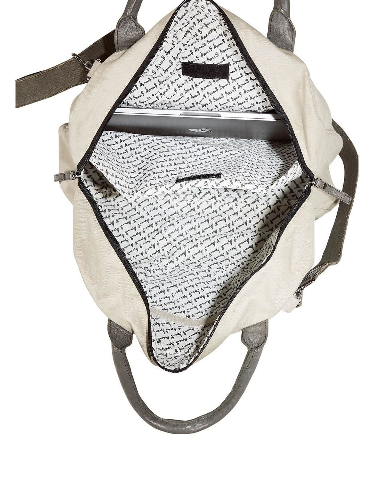 Mona B White Canvas Large Messenger Bag