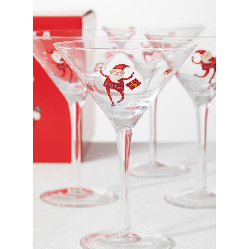Sullivans Santa Martini Glasses Set of 4, 7"H Multicolored