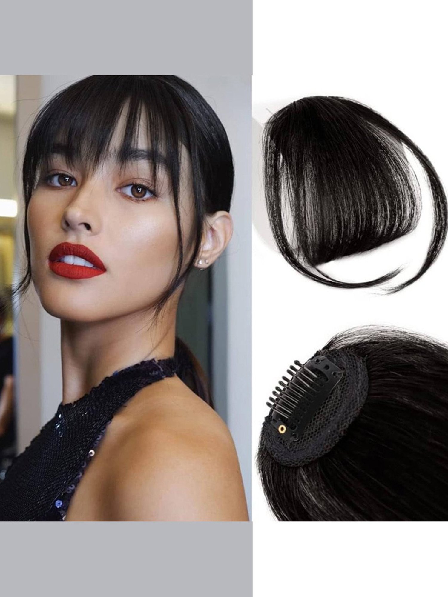 Bronson Professional Clip-In Bangs Fringe Hair Extensions - Natural Black No. 3