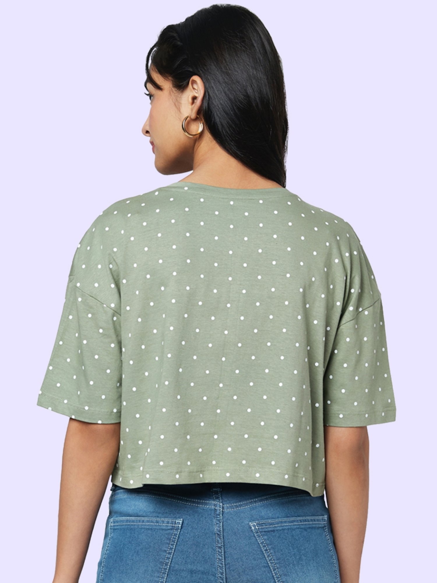YU by Pantaloons Olive Green Cotton Graphic Print Top