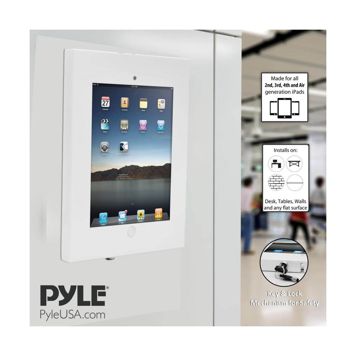 Pyle Security Anti-Theft iPad Wall Mount, Lock & Key Tablet Device Holder Case PSPADLKW08W