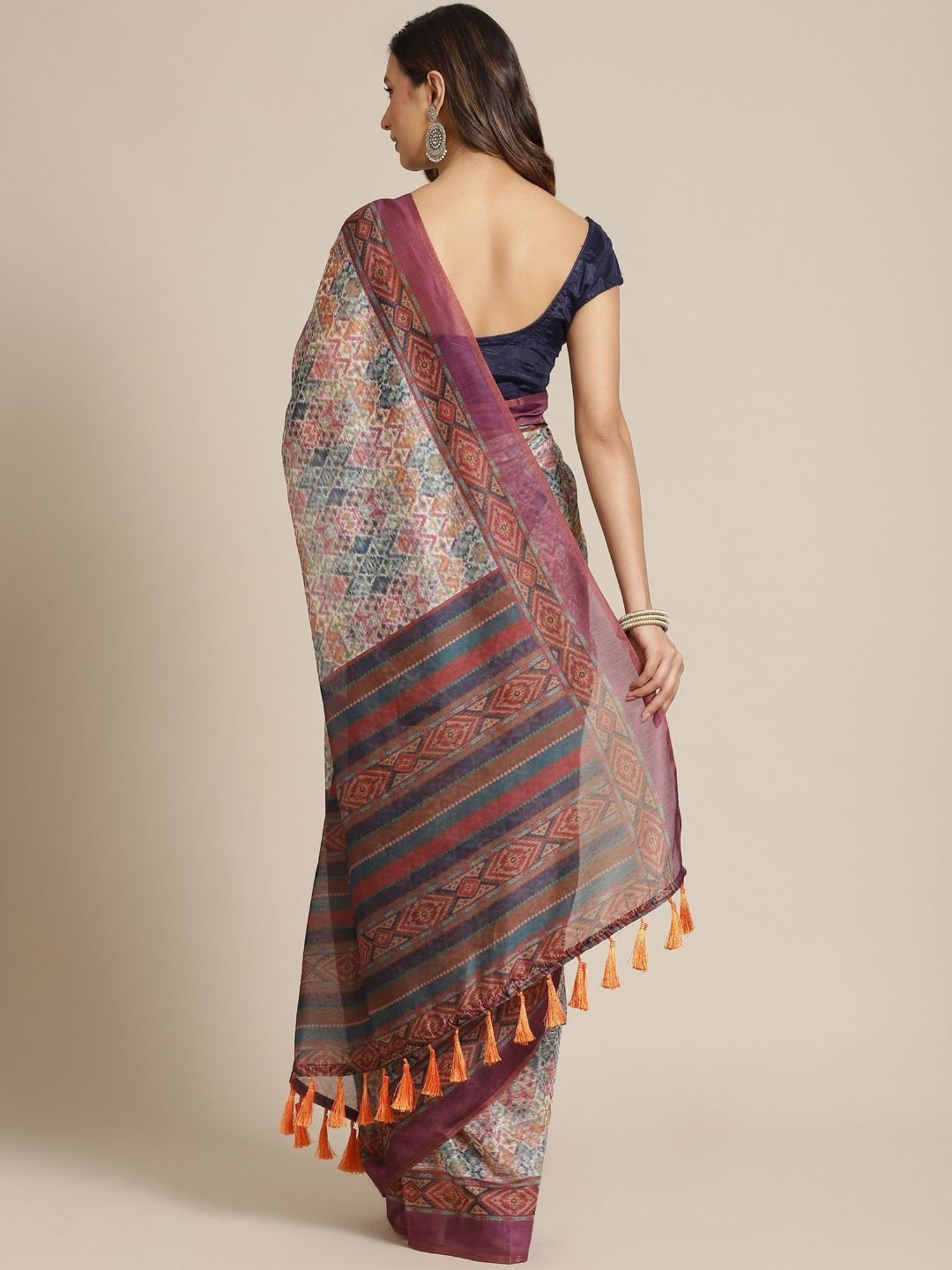 Silk Land Multicolored Cotton Printed Saree With Unstitched Blouse