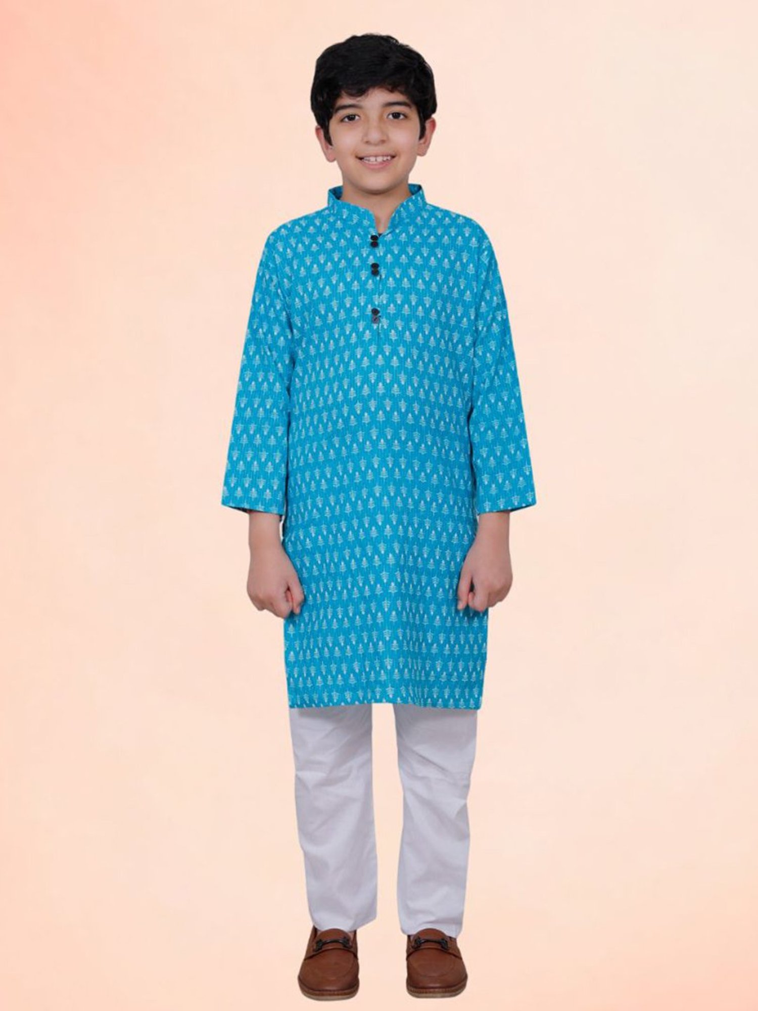 Tippy Top Kids Blue & White Printed Full Sleeves Kurta with Pyjamas