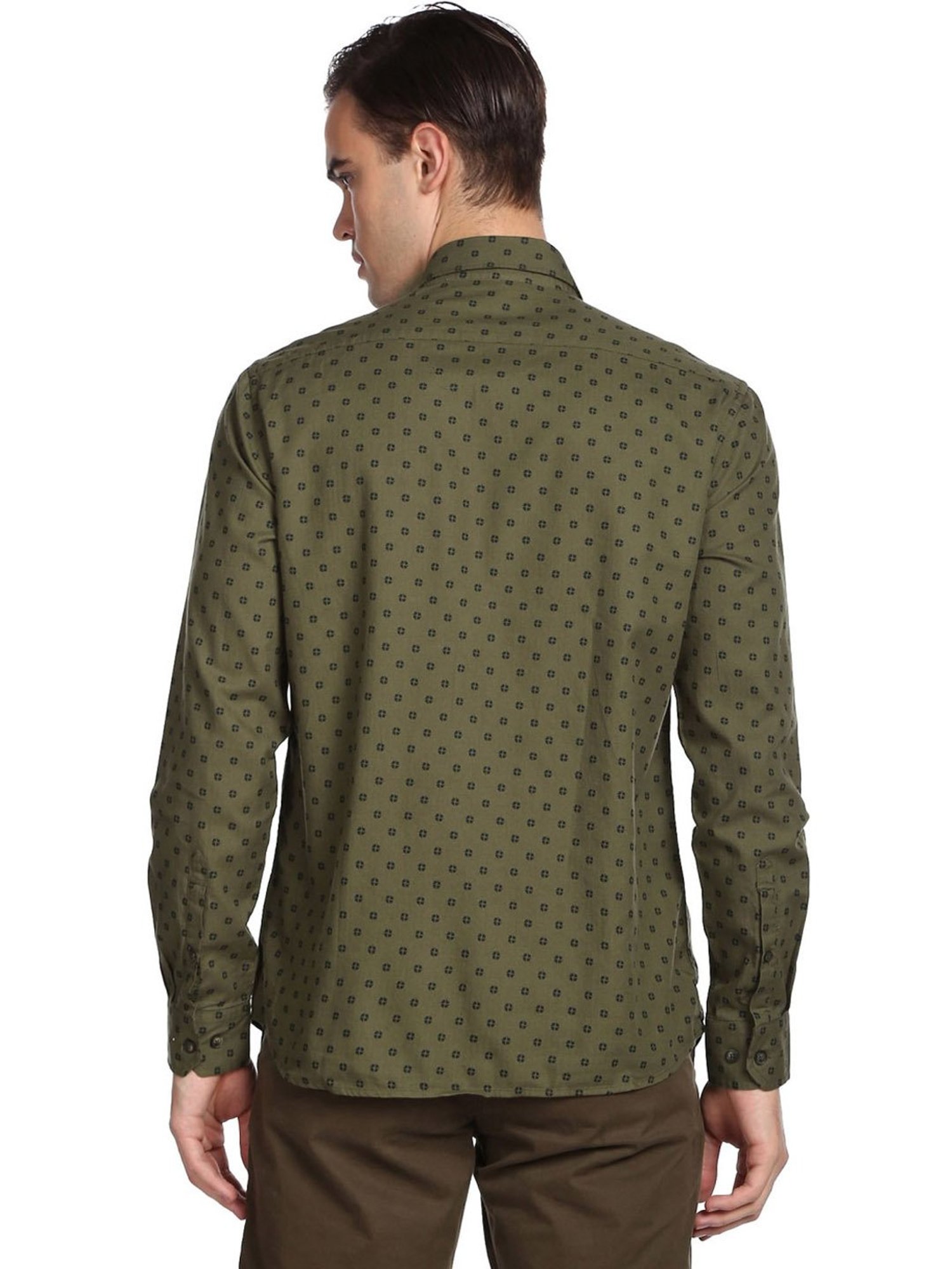 Arrow Green Cotton Slim Fit Printed Shirt