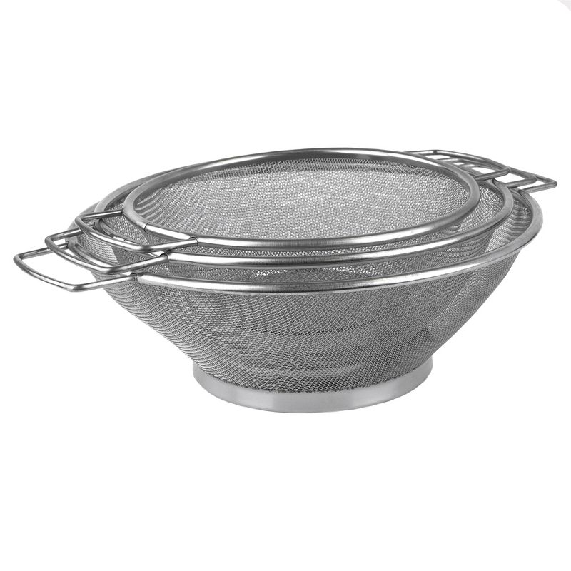 Home Basics Nesting Finely Netted Stainless Steel Mesh Strainer, (Set of 3), Silver