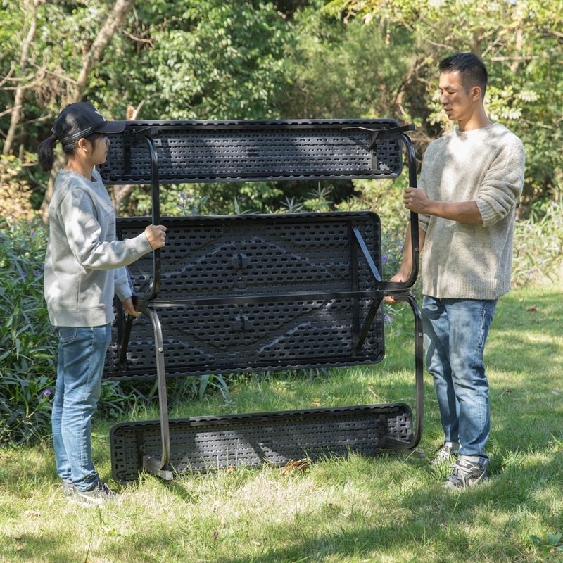 Gardenised Outdoor Woodgrain Picnic Table Set with Metal Frame, Gray