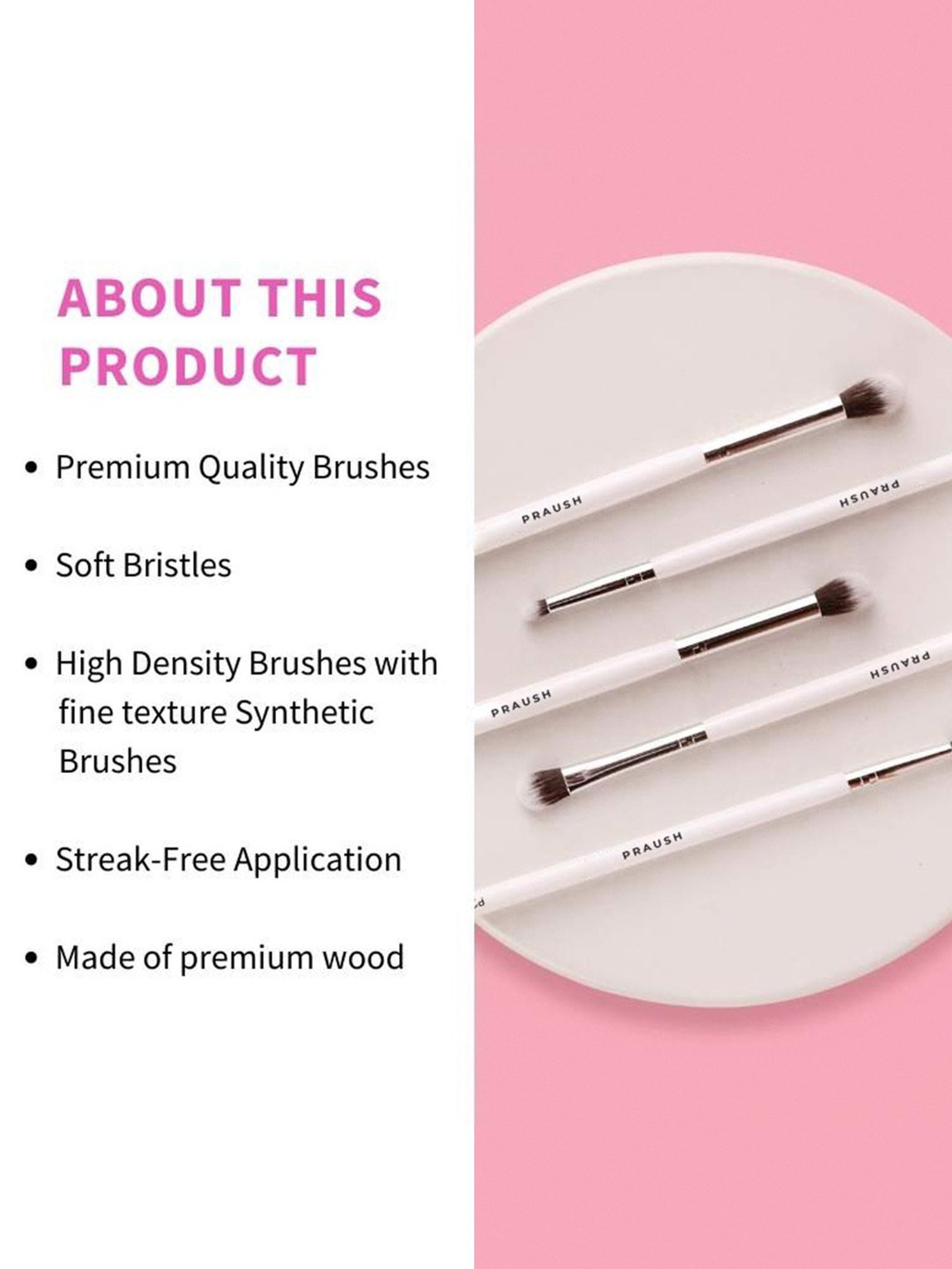 Praush Professional Eye Blending Brush Set -  5 Pcs
