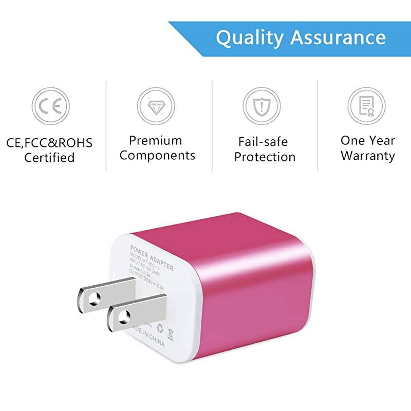 USB Charger Adapter Wall Charger  21A2Pack Dual Port Fast Charging Cube Power Charge Plug Replacement for Phone X87 Plus Samsung Note9S9S8S7 Kindle Fire and More Rose
