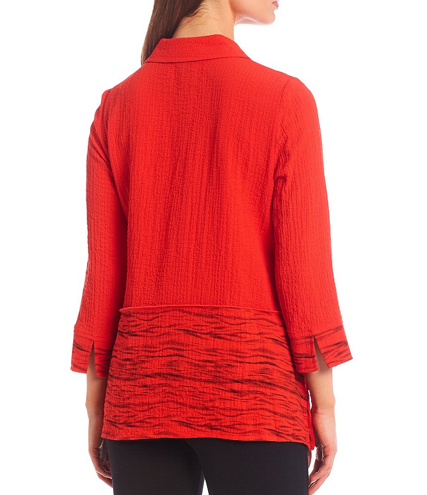 Ali Miles Exposed Seam Button-Front Point Collar Tunic