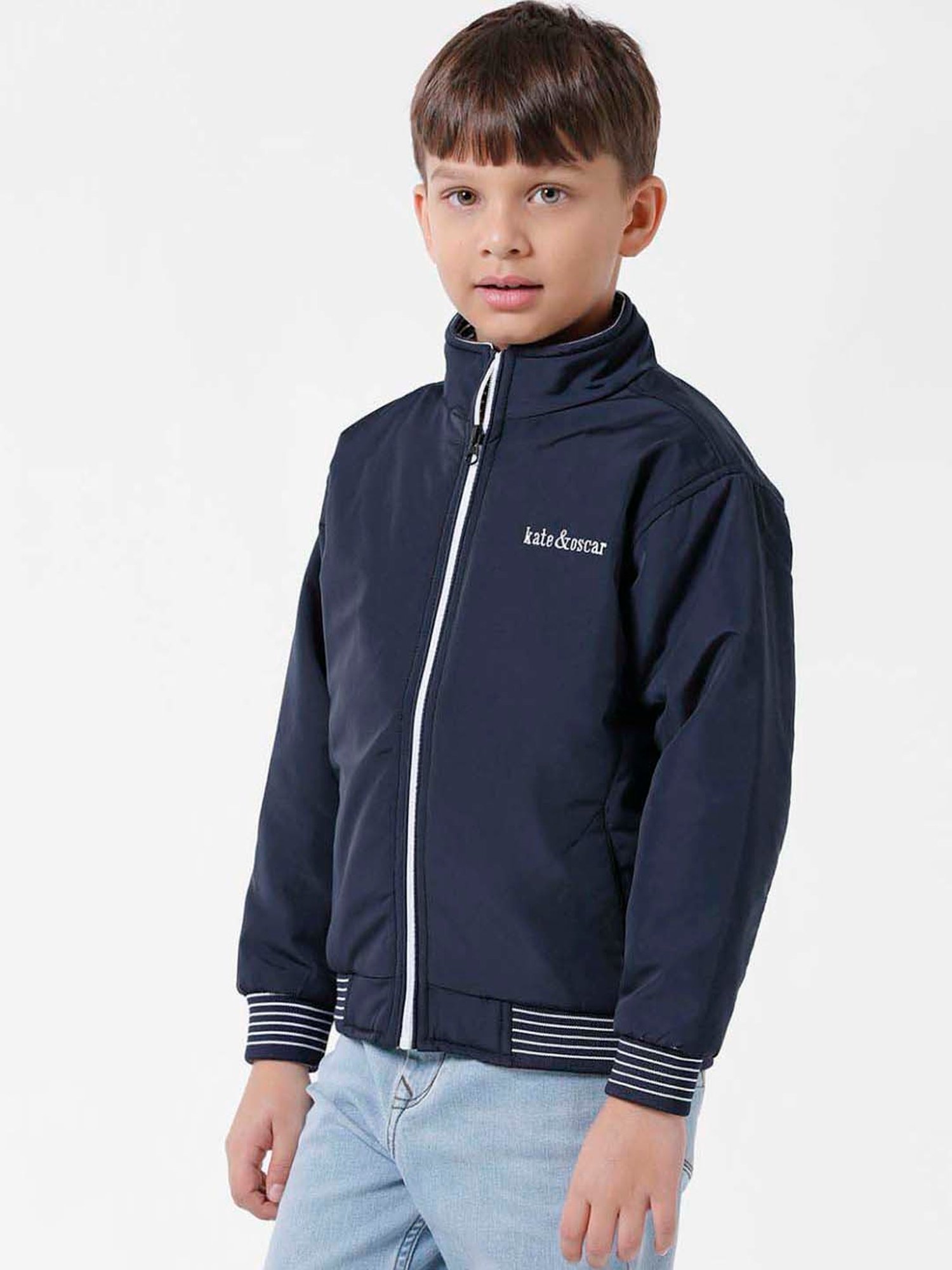 Kate & Oscar Kids Navy Embroidered Full Sleeves Jacket
