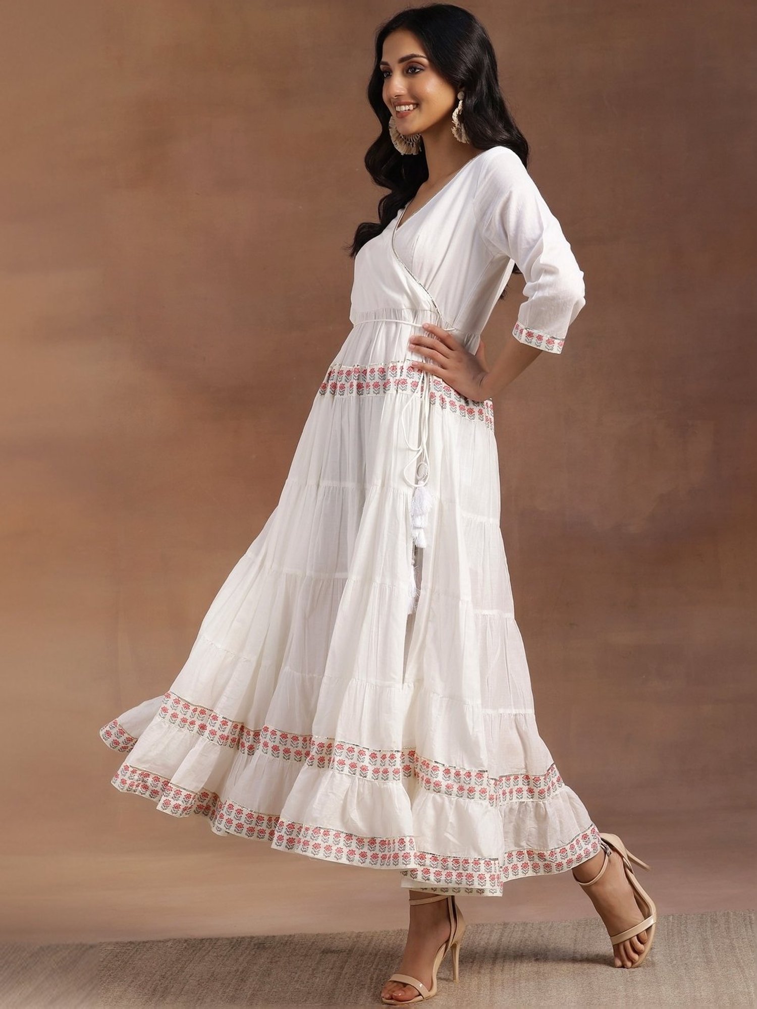 Saffron Threads Black Cotton Floral Print Ethnic Dress