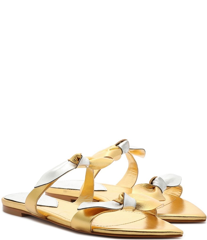 Schutz Elora Flat Bow Knot Metallic Leather Sandals