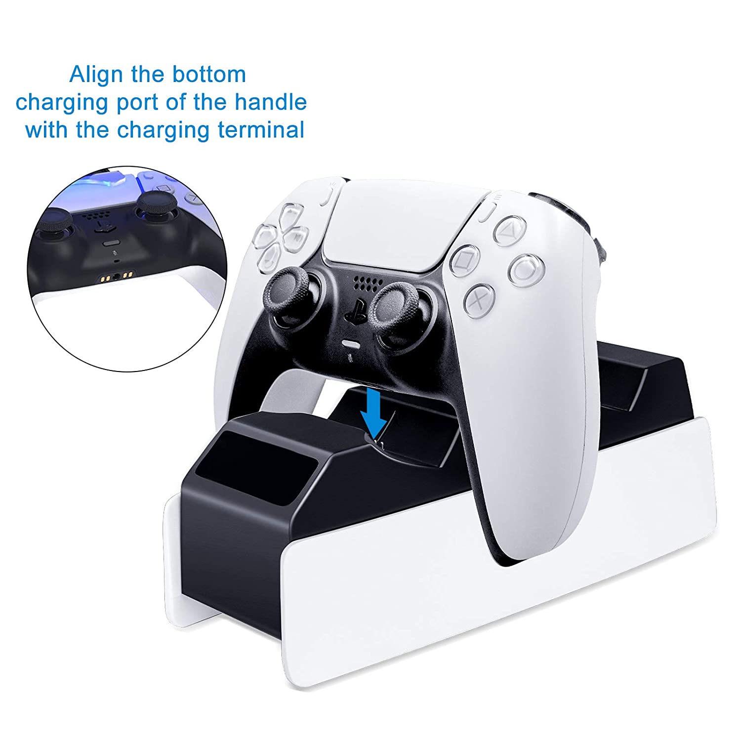 PS5 Controller Charger, Ackmioxy Dual USB Charging Station Compatible for Playstation 5 Dualsense Wireless Controllers, Slim Portable, IC Protection, Fast Charging